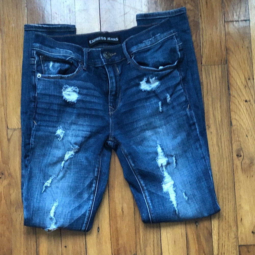 Express Distressed Mid Rise Jeans
